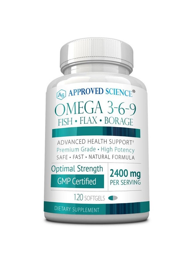 Approved Science Omega 3-6-9-2400mg Daily Blend of Fish, Flaxseed, and Borage Oils with Vitamin E - Wellness Support - Non-GMO, Mercury-Free - 120 Softgels - 2 Month Supply - Image 1