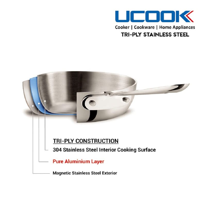 UCOOK Stainless Steel Triply Induction Compatible Sauce Pan with Lid, 180 mm/2.5 LTR, Silver - Image 4