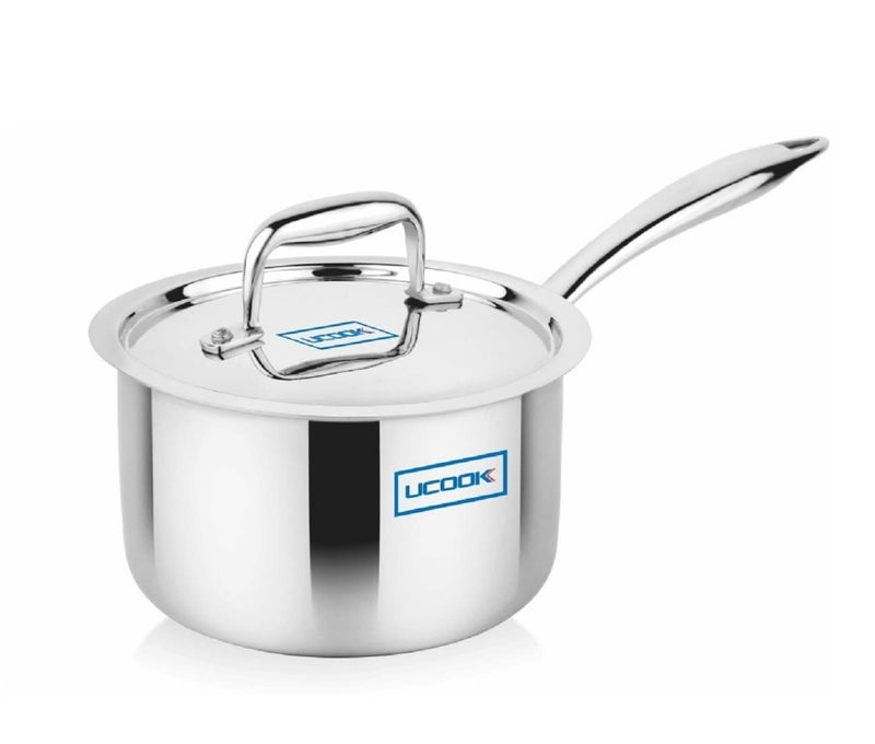 UCOOK Stainless Steel Triply Induction Compatible Sauce Pan with Lid, 180 mm/2.5 LTR, Silver - Image 1