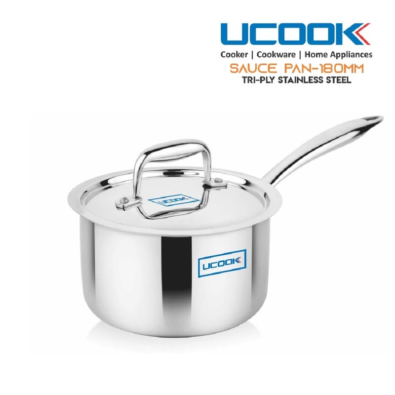 UCOOK Stainless Steel Triply Induction Compatible Sauce Pan with Lid, 180 mm/2.5 LTR, Silver - Image 2