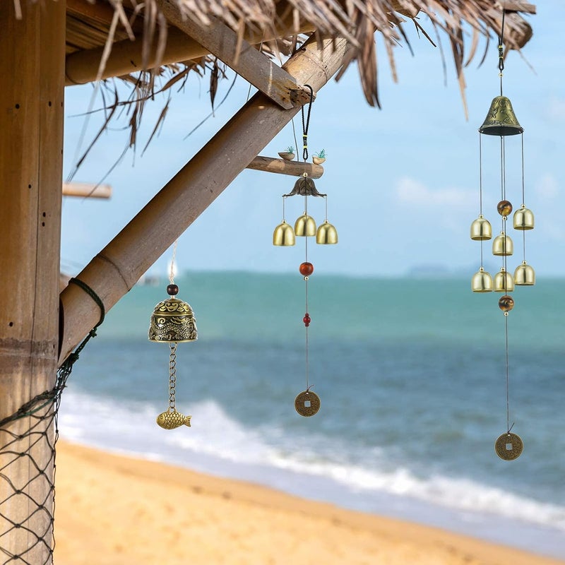كاست ويف أجراس الرياح، أجراس الرياح المعدنية العتيقة، أجراس الحظ الصينية لفنغ شوي، زينة معلقة للمنزل والديكور الخارجي والداخلي والحديقة، 3 قطع - Image 2