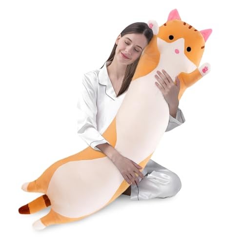 shangman Lovely Plush Cat Doll Cute Cartoon Soft Stuffed Kitten Pillow Long Throw Sleeping Pillow Doll Toy Gift for Kids Girlfriend Multiple Size Brown130cm511in - Image 1