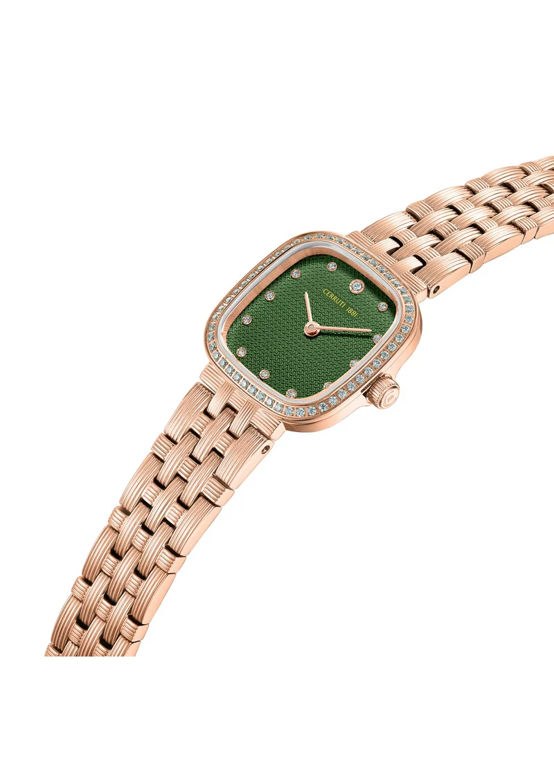 شيروتي 1881 Mira Analog Women's Watch - Green Mother of Pearl Dial, Crystal Indexes, Rose Gold Bracelet