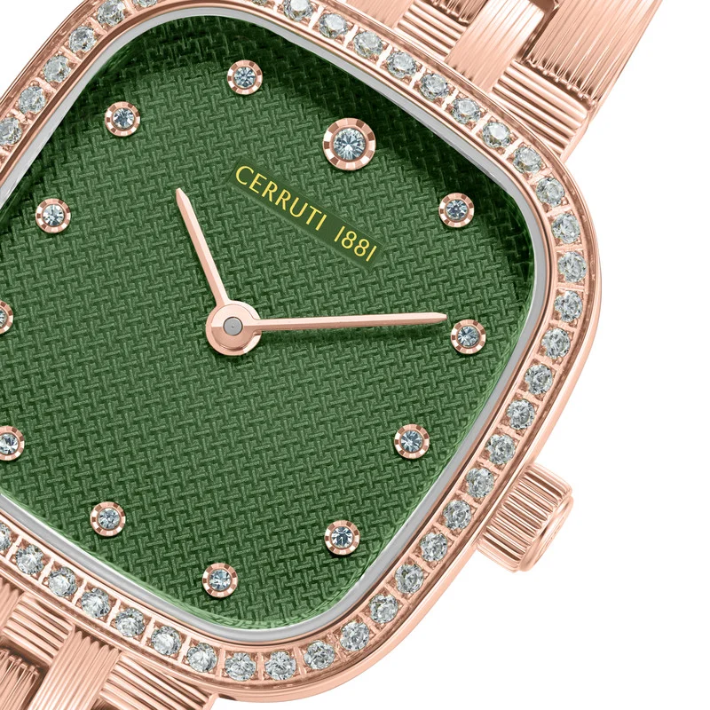 CERRUTI 1881 Women's Mira Analog Women's Watch - Green Mother of Pearl Dial, Crystal Indexes, Rose Gold Bracelet