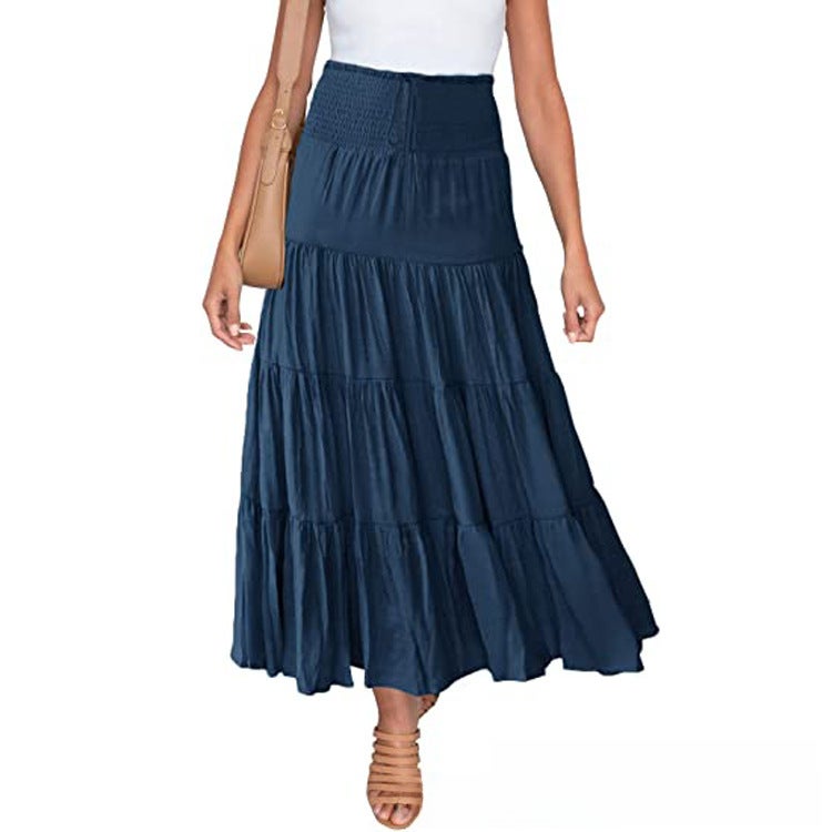2022 Bohemian High Waist A-Line Maxi Skirt Navy blue  - Image 1