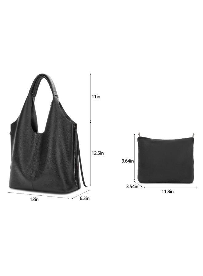 Blofinche Genuine Leather Hobo Tote Bag for Women, Large Soft Slouchy Handbag, Full Zip Laptop Work Bag, Solid Genuine Cowhide Leather Purse for Daily Office Shopping - Image 5