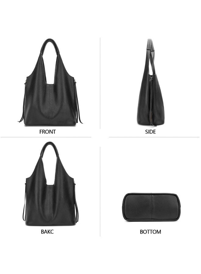Blofinche Genuine Leather Hobo Tote Bag for Women, Large Soft Slouchy Handbag, Full Zip Laptop Work Bag, Solid Genuine Cowhide Leather Purse for Daily Office Shopping - Image 4