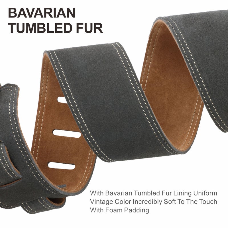 Nefelibata Guitar Strap, 2.5" Wide Bavarian Tumbled Leather Guitar Straps with Foam Padding and Cable Storage Loop, for Kids, Men and Women, for Acoustic, Bass and Electric Guitarsï¼ˆDark Grayï¼‰ - Image 2