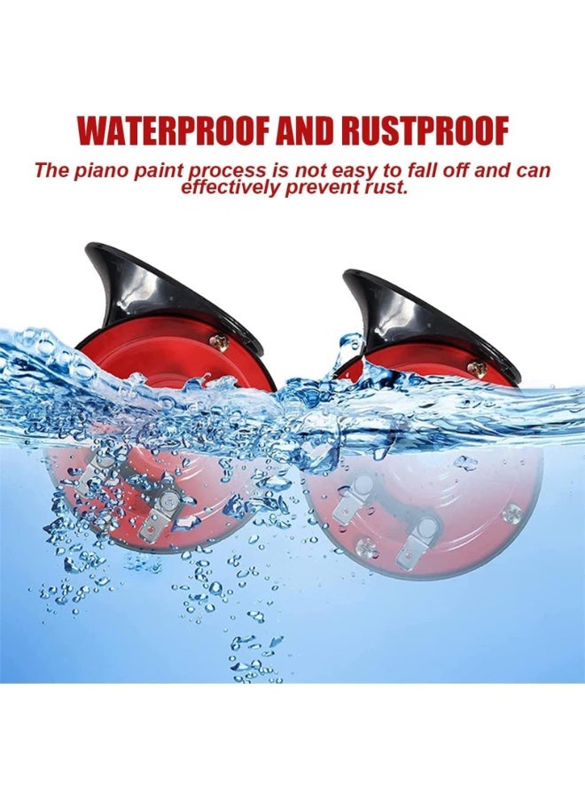 2PCS 300DB Super Loud Train Horns, 12V Waterproof Air Horns Replacement Kit, Car Air Electric Snail Double Horn, Automotive Accessories Universal for Car, Motorcycle, Truck, Bike (Red) - Image 1