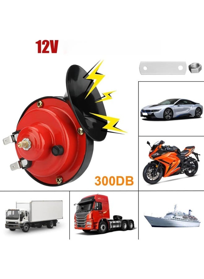 2PCS 300DB Super Loud Train Horns, 12V Waterproof Air Horns Replacement Kit, Car Air Electric Snail Double Horn, Automotive Accessories Universal for Car, Motorcycle, Truck, Bike (Red) - Image 3