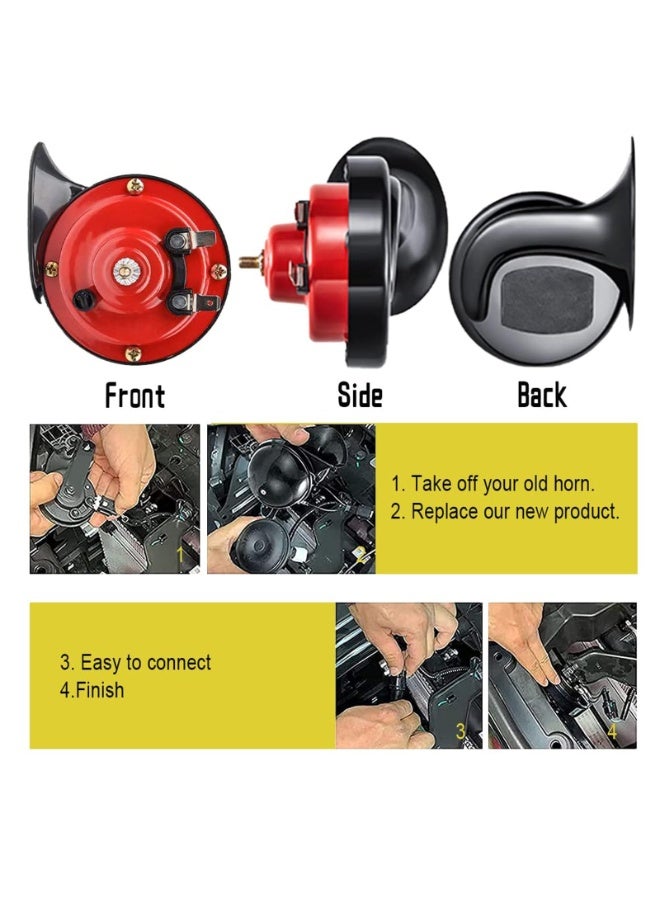 2PCS 300DB Super Loud Train Horns, 12V Waterproof Air Horns Replacement Kit, Car Air Electric Snail Double Horn, Automotive Accessories Universal for Car, Motorcycle, Truck, Bike (Red) - Image 4