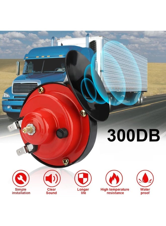 2PCS 300DB Super Loud Train Horns, 12V Waterproof Air Horns Replacement Kit, Car Air Electric Snail Double Horn, Automotive Accessories Universal for Car, Motorcycle, Truck, Bike (Red) - Image 5
