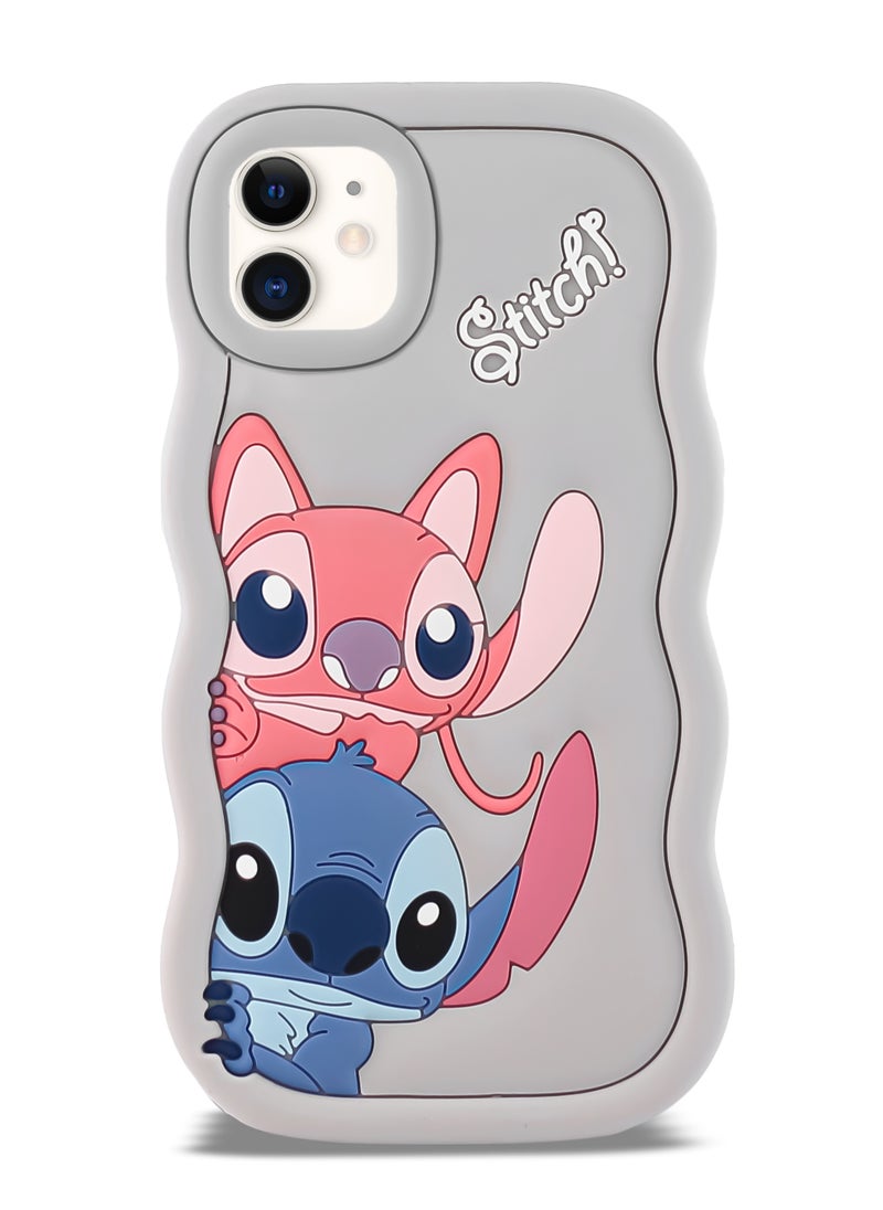 Generic - Lilo and Stitch Cartoon 3D Wavy Soft Silicone Phone Case for Iphone 11 (Grey) - Image 1