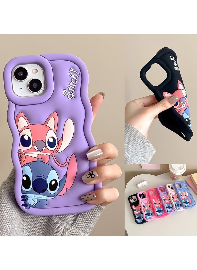 Generic - Lilo and Stitch Cartoon 3D Wavy Soft Silicone Phone Case for Iphone 11 (Grey) - Image 1