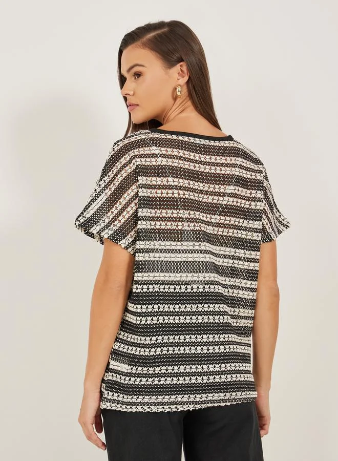 Styli Self Design Boatneck Neck Short Sleeve Boxy Fit Knit T-shirt