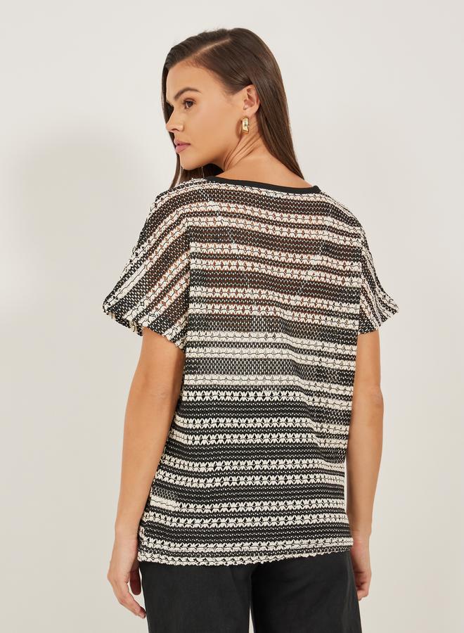 Styli Self Design Boatneck Neck Short Sleeve Boxy Fit Knit T-shirt  - Image 5