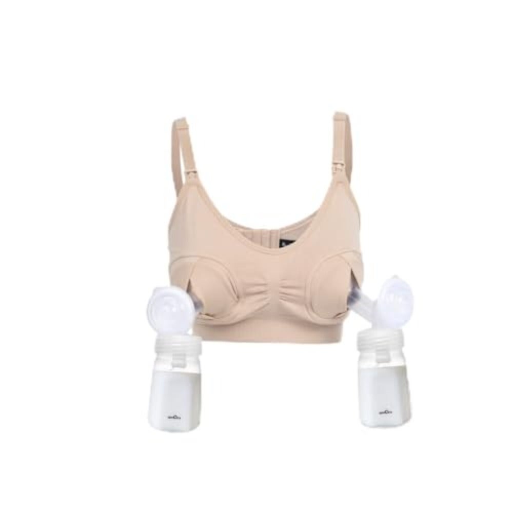 Hugsn Kisses Hands-Free Pumping Bra/Nursing Bra Latte Compatible with all electric breast pumps, including Spectra, Medela, and more.