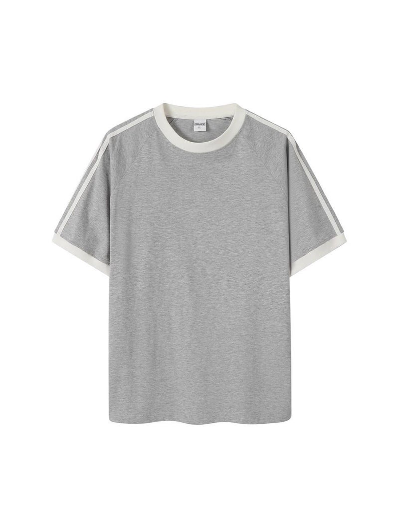 240G Slim Fit Three-Stripe Threaded Collar Basic Short-Sleeve T-Shirt Trendy Brand Heavyweight Three-Stripe Short-Sleeve Men'S T-Shirt - Image 3