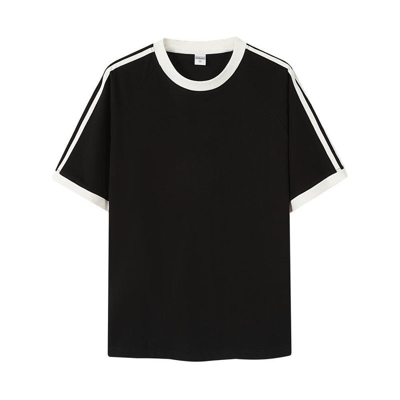 240G Slim Fit Three-Stripe Threaded Collar Basic Short-Sleeve T-Shirt Trendy Brand Heavyweight Three-Stripe Short-Sleeve Men'S T-Shirt - Image 1