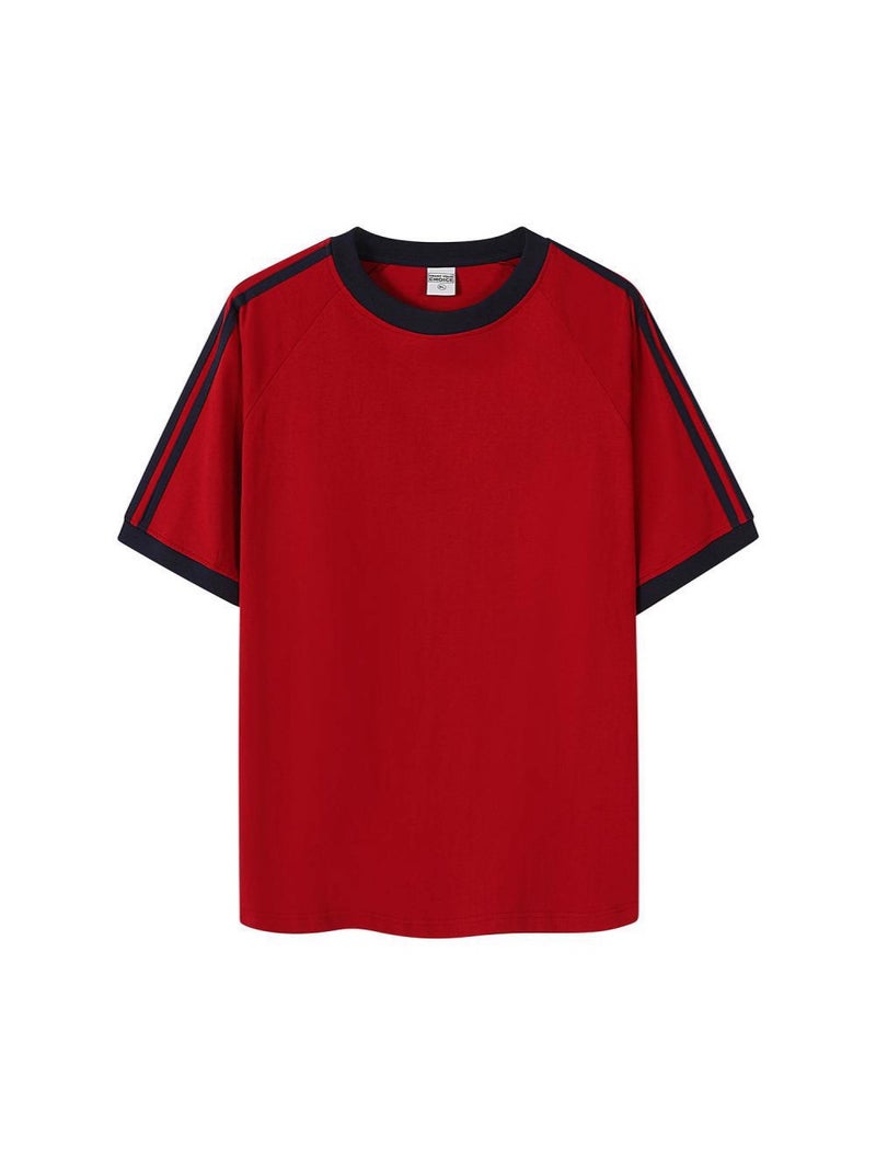 240G Slim Fit Three-Stripe Threaded Collar Basic Short-Sleeve T-Shirt Trendy Brand Heavyweight Three-Stripe Short-Sleeve Men'S T-Shirt - Image 5