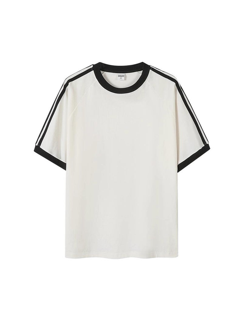 240G Slim Fit Three-Stripe Threaded Collar Basic Short-Sleeve T-Shirt Trendy Brand Heavyweight Three-Stripe Short-Sleeve Men'S T-Shirt - Image 2