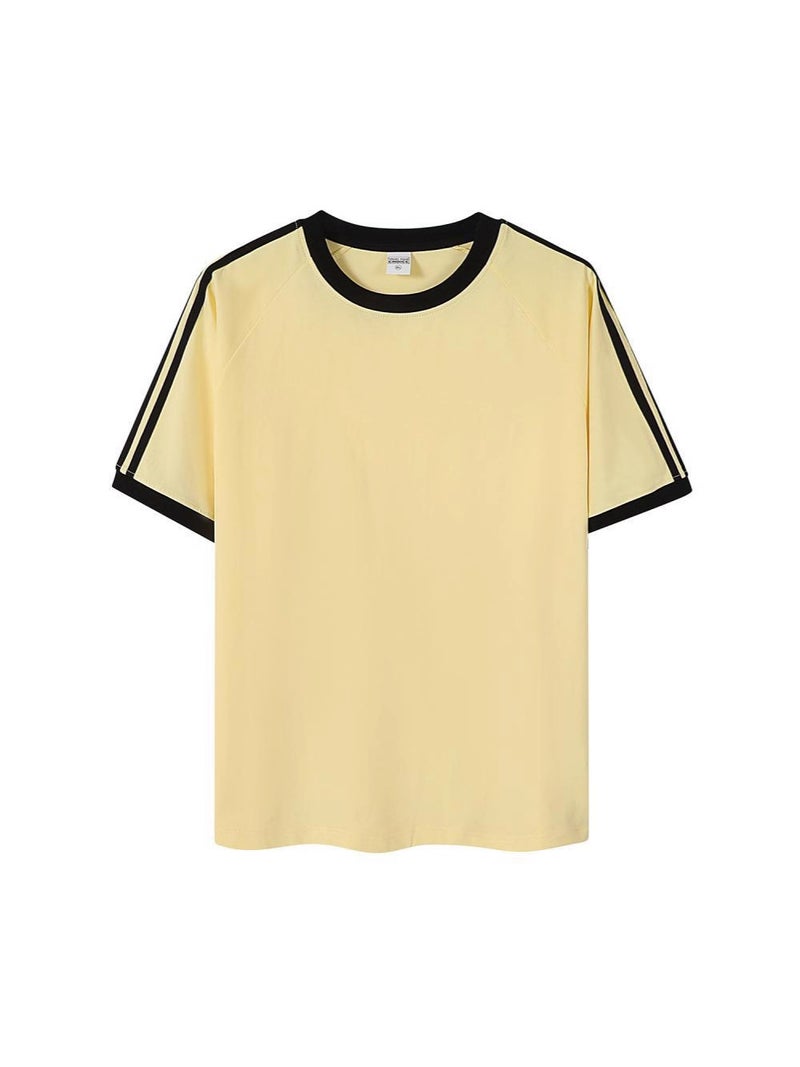 240G Slim Fit Three-Stripe Threaded Collar Basic Short-Sleeve T-Shirt Trendy Brand Heavyweight Three-Stripe Short-Sleeve Men'S T-Shirt - Image 4