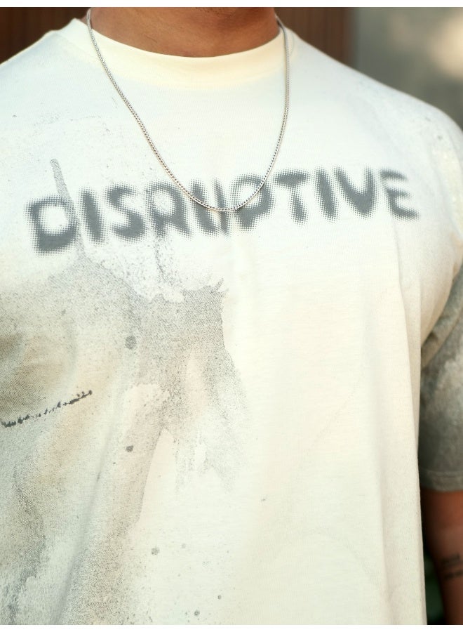 Maniac Maniac Mens Spray Printed Disruptive Round Neck Half Sleeve Cream Cotton T-Shirt  - Image 5