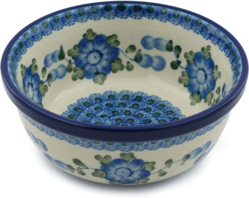 Polmedia Polish Pottery Authentic Polish Pottery Bowl 6inch in Blue Poppies Design Handmade in Bolesawiec Poland by Ceramika Artystyczna  Certificate of Authenticity - Image 1
