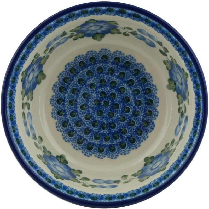 Polmedia Polish Pottery Authentic Polish Pottery Bowl 6inch in Blue Poppies Design Handmade in Bolesawiec Poland by Ceramika Artystyczna  Certificate of Authenticity - Image 2