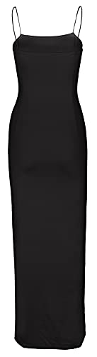 PRIMODA Women's Spaghetti Strap Bodycon Maxi Dress Long Formal Thigh-high Slit Club Wedding Guest Dress(Black M) - Image 4