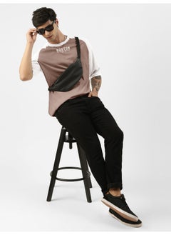 Maniac Mens Printed Round Neck raglan 3/4th Sleeve Dusty Pink and White Cotton Oversized Tshirt  - Image 3