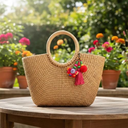 QTMY Cute Pom Pom Tassel Boho Bag Charm Pendant Keyring Keychain for Women Purse Handbag Decor (7) - Image 3