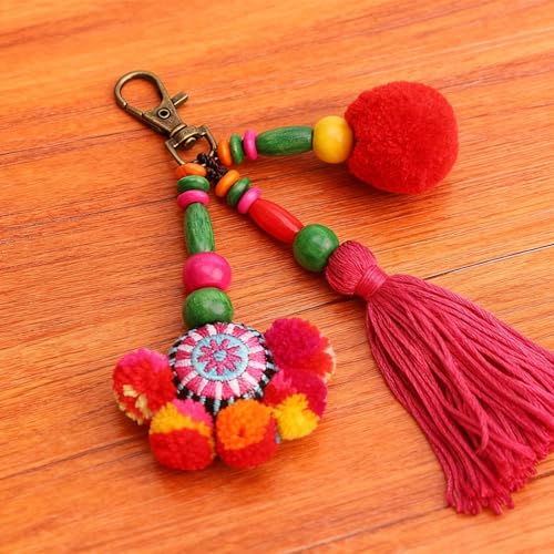 QTMY Cute Pom Pom Tassel Boho Bag Charm Pendant Keyring Keychain for Women Purse Handbag Decor (7) - Image 2