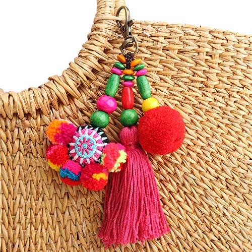 QTMY Cute Pom Pom Tassel Boho Bag Charm Pendant Keyring Keychain for Women Purse Handbag Decor (7) - Image 1