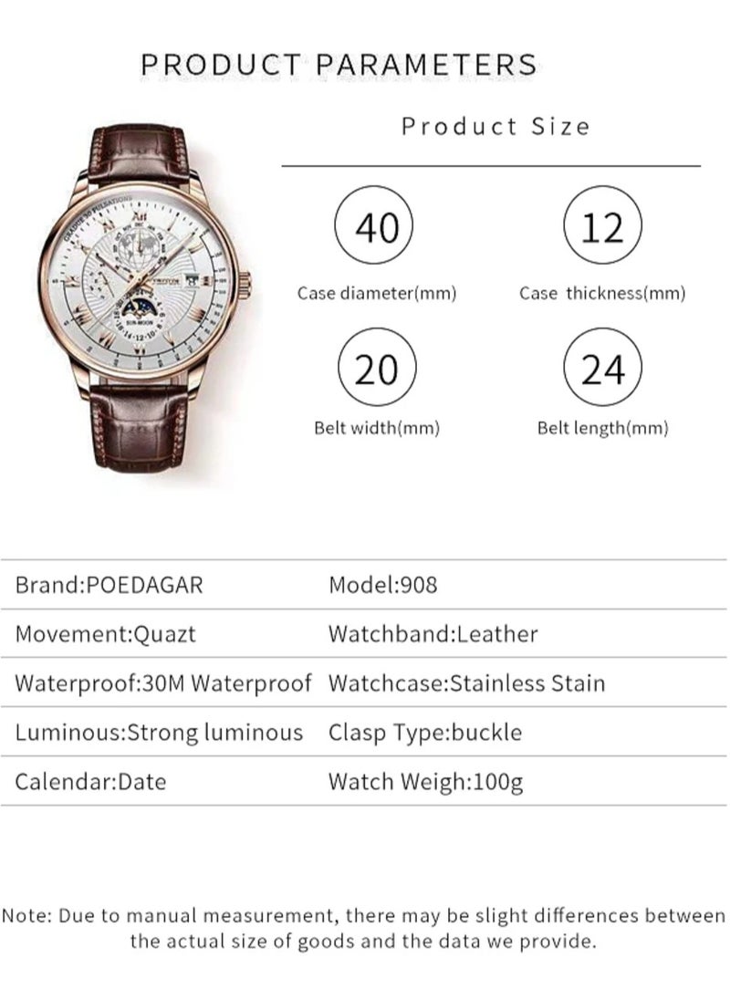 POEDAGAR - Man Watch,Waterproof Luminous Classic Leather Watch For Man 40mm - Image 1
