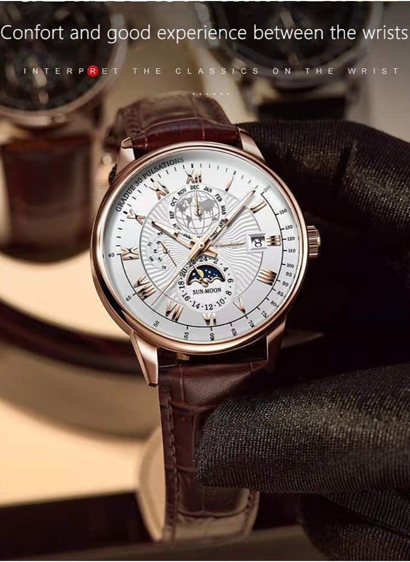 POEDAGAR - Man Watch,Waterproof Luminous Classic Leather Watch For Man 40mm - Image 1