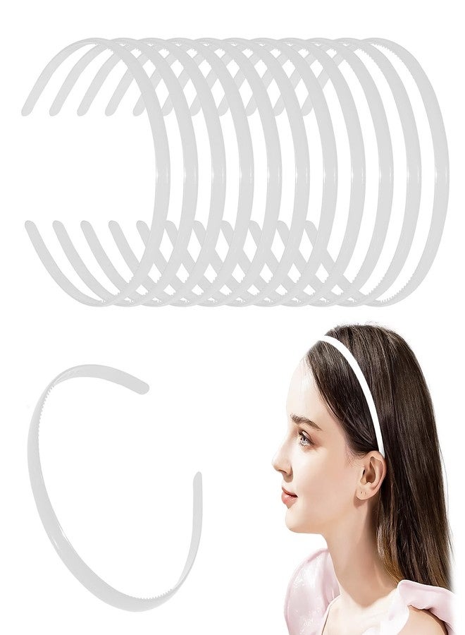 RedChimes 12 Pcs Fancy Plastic Headbands Skinny DIY Hair Bands Comb Teeth Plastic Bands Wide Hair Accessories For Girls and Women (White, Plain) - Image 1