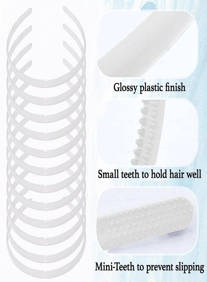 RedChimes 12 Pcs Fancy Plastic Headbands Skinny DIY Hair Bands Comb Teeth Plastic Bands Wide Hair Accessories For Girls and Women (White, Plain) - Image 5