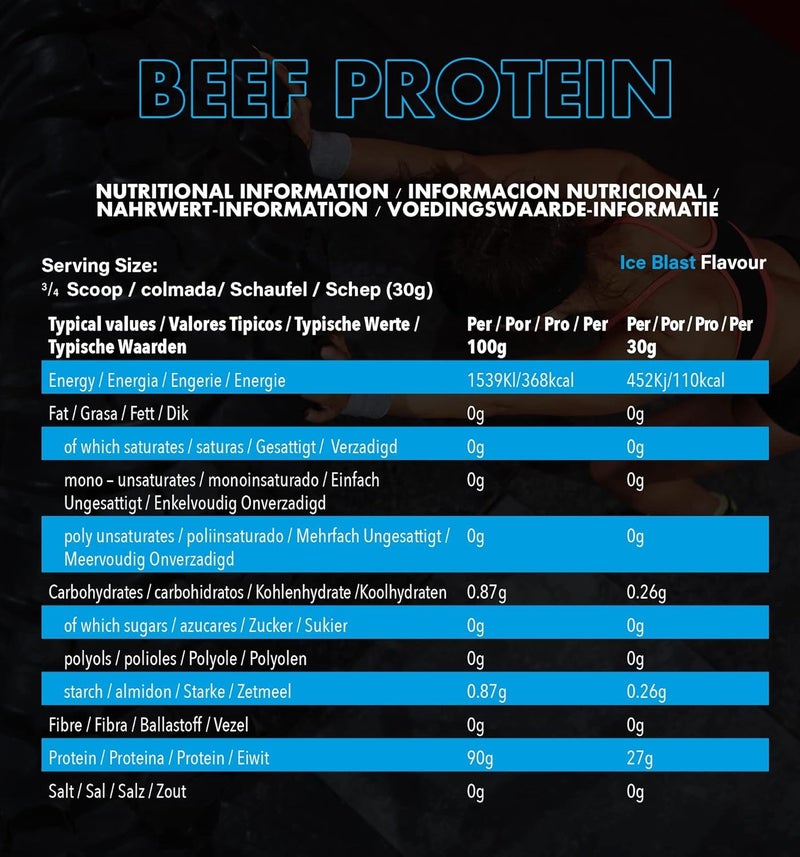 NXT Nutrition Beef Protein Isolate Ice Blast Blue Raspberry & Cherry Flavour 1.8kg | 27g Protein Per Serving | Zero Sugar | Zero Fat | Dairy Free | Paleo Friendly | High Protein Muscle Recovery Supplement | 60 Servings - Image 5
