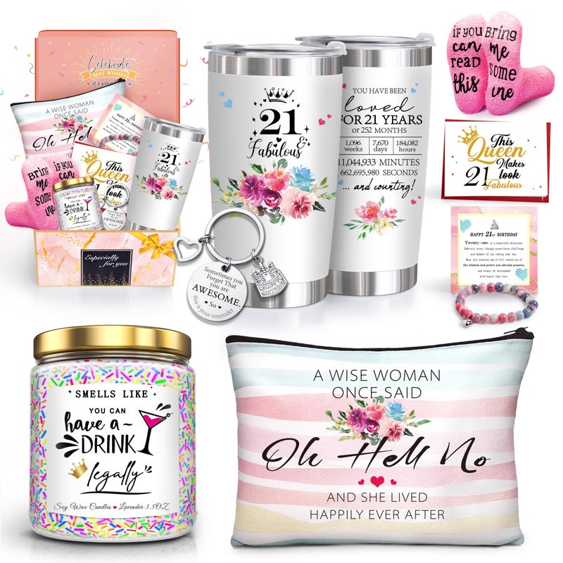 ShinnyWis 21st Birthday Gifts for Women HerHappy 21st Birthday Basket Gifts Box for Her Daughter Sister GirlfriendTumblers Gifts Set for 21 Year Old WomenFunny 21 Birthday Gifts Ideas - Image 2