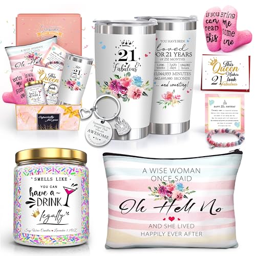 ShinnyWis 21st Birthday Gifts for Women HerHappy 21st Birthday Basket Gifts Box for Her Daughter Sister GirlfriendTumblers Gifts Set for 21 Year Old WomenFunny 21 Birthday Gifts Ideas - Image 1