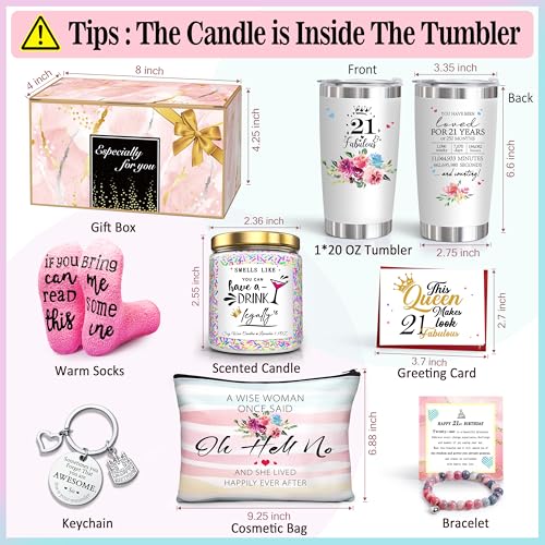 ShinnyWis 21st Birthday Gifts for Women HerHappy 21st Birthday Basket Gifts Box for Her Daughter Sister GirlfriendTumblers Gifts Set for 21 Year Old WomenFunny 21 Birthday Gifts Ideas - Image 3