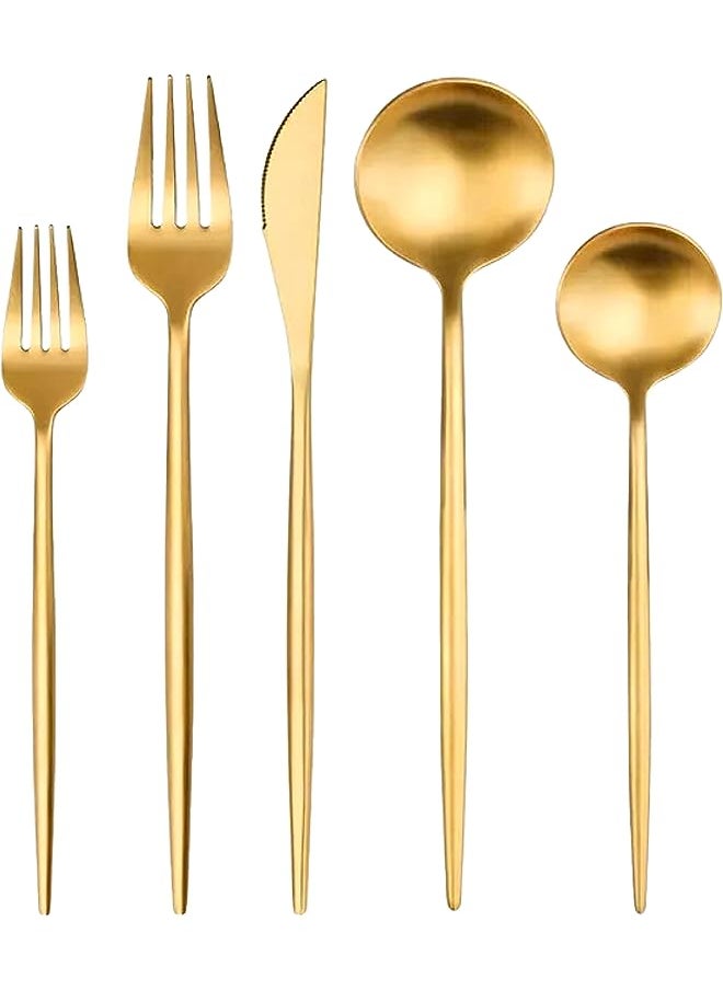 vesus Gold Cutlery Set, Service for 4, 20-Piece Stainless Steel Flatware Silverware Set, Kitchen Utensil Set Include Spoons, Forks and knives Set, Satin Polished Finished  - Image 1