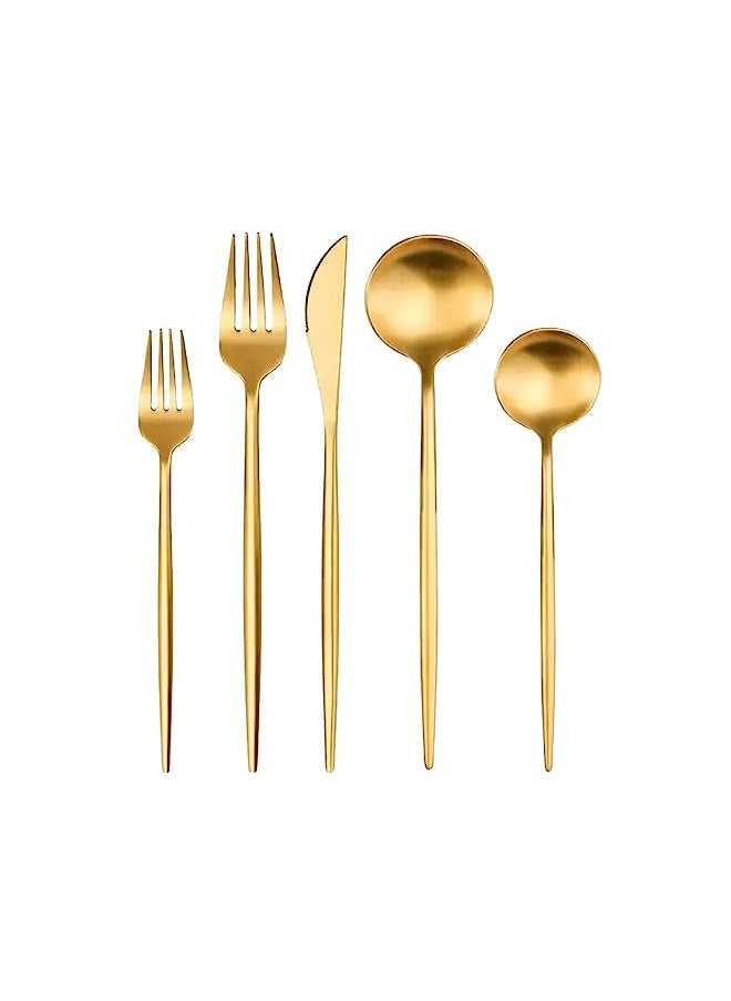 vesus Gold Cutlery Set, Service for 4, 20-Piece Stainless Steel Flatware Silverware Set, Kitchen Utensil Set Include Spoons, Forks and knives Set, Satin Polished Finished  - Image 2