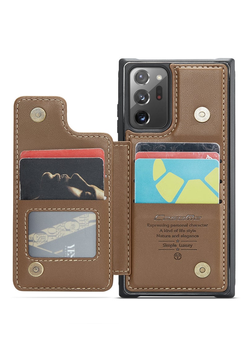 CaseMe Wallet Case for Samsung Galaxy Note 20 Ultra, Premium Handmade Durable PU Leather Slim Shockproof Case with [Double Magnetic Clasp] [Card Holder] [Kickstand] [RFID Blocking] (Brown) - Image 4