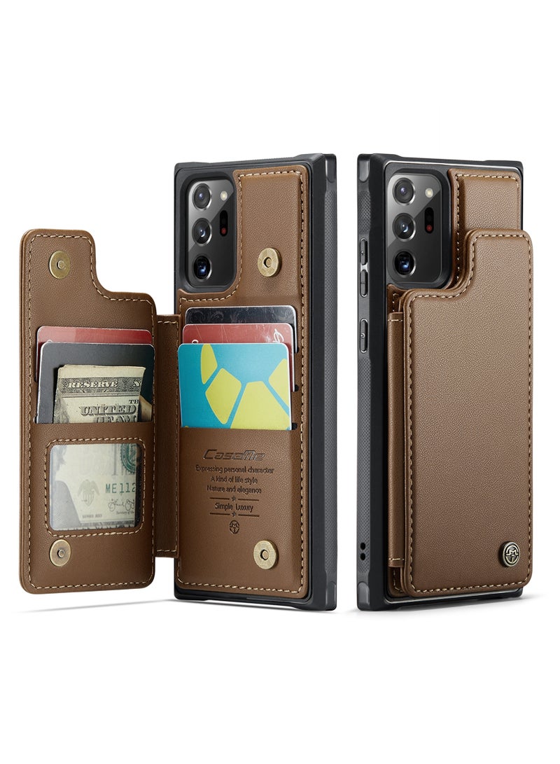 CaseMe Wallet Case for Samsung Galaxy Note 20 Ultra, Premium Handmade Durable PU Leather Slim Shockproof Case with [Double Magnetic Clasp] [Card Holder] [Kickstand] [RFID Blocking] (Brown) - Image 2