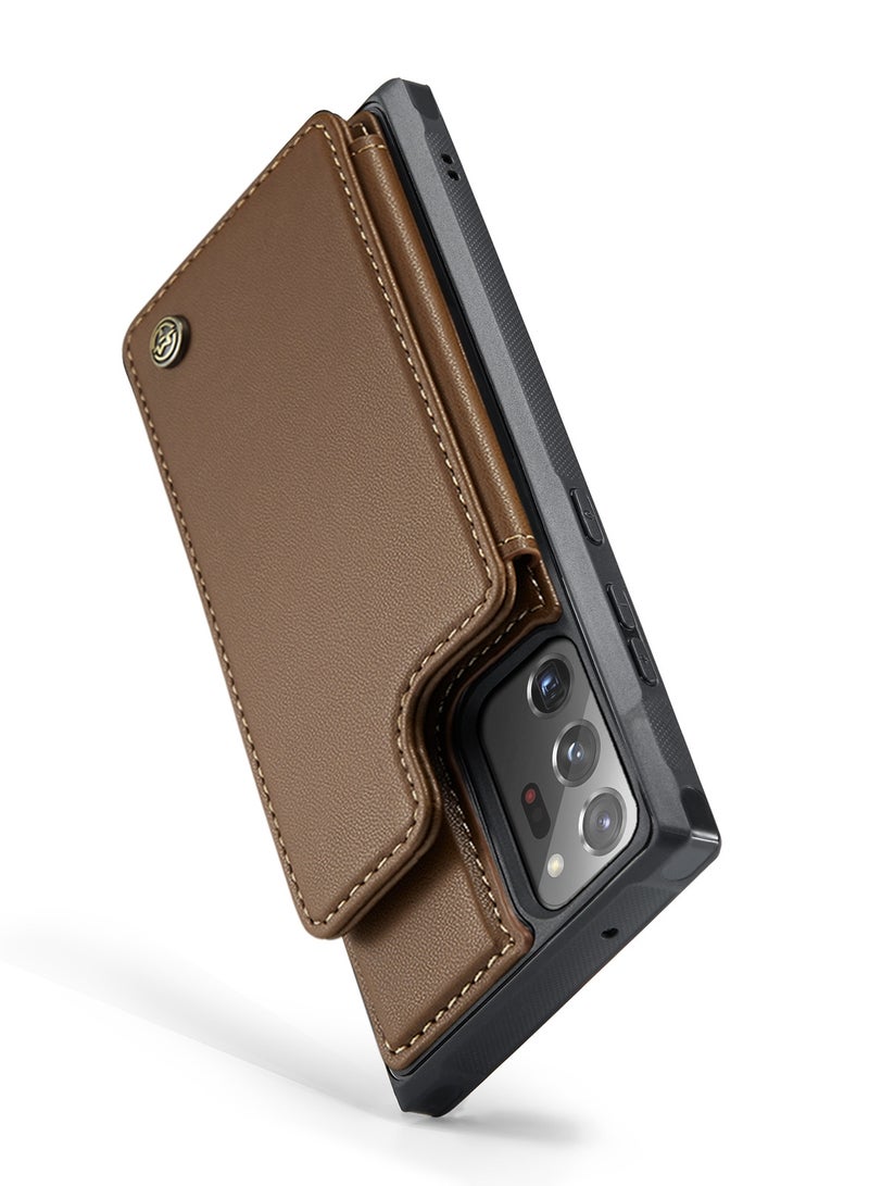 Wallet Case for Samsung Galaxy Note 20 Ultra, Premium Handmade Durable PU Leather Slim Shockproof Case with [Double Magnetic Clasp] [Card Holder] [Kickstand] [RFID Blocking] (Brown)