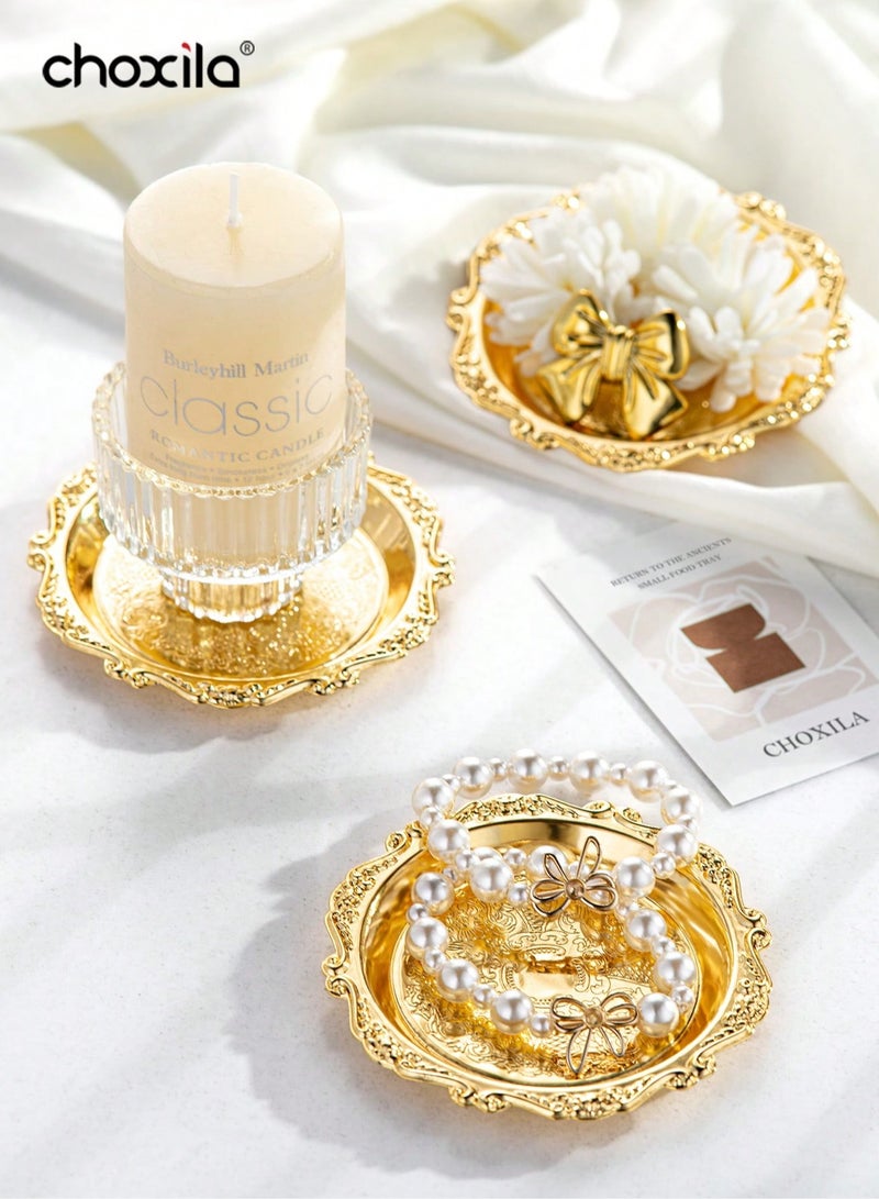 choxila 6pcs/set Metal Trays with Rack,Round Coasters with Stand,Decorative Plates with Holder,Cake Fruit Dessert Nut Mini Tray,Desktop Metal Cup Mats, for Bar,Home, Kitchen,Coffee Table Decoration - Image 5