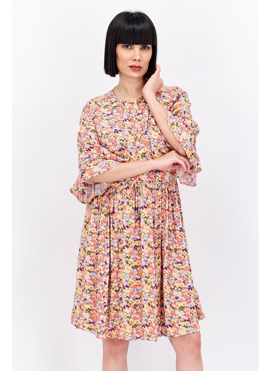 Scotch & Soda Women Allover Printed Midi Dress, Yellow  - Image 1