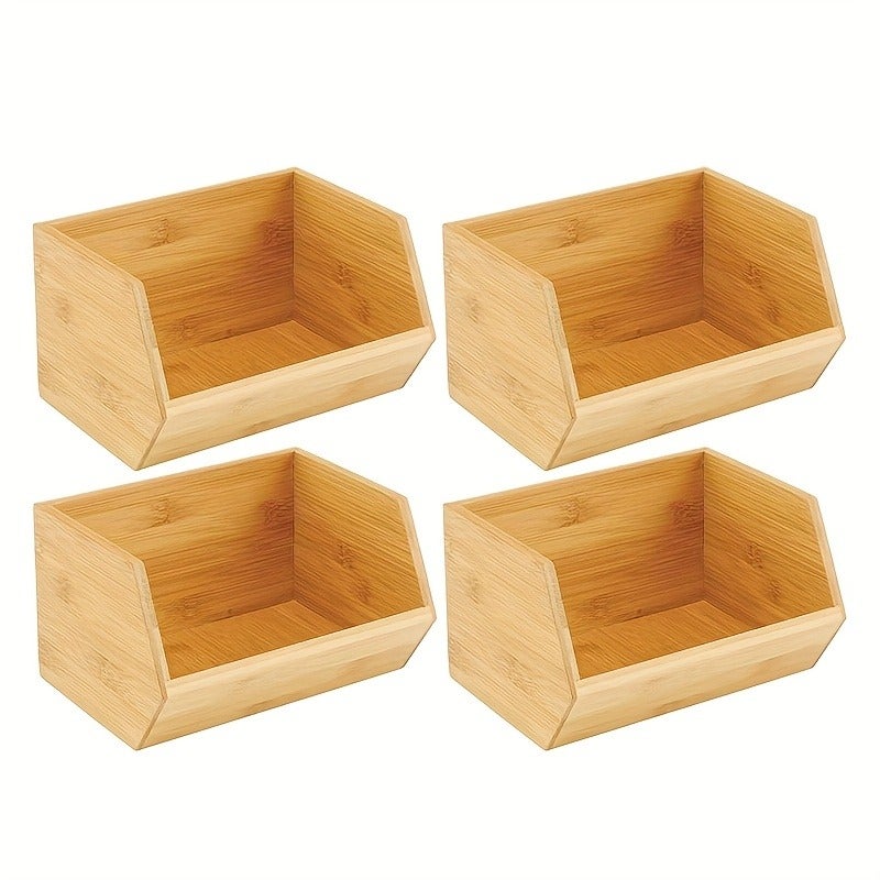 1pc Bamboo Storage Box, Stackable Organizer, Kitchen Storage Box, Desktop Organizer, Storage Bin, Natural Wood End, Suitable for Organizing Office And Bedroom Clutter, a Great Helper for Home Storage for - Image 3